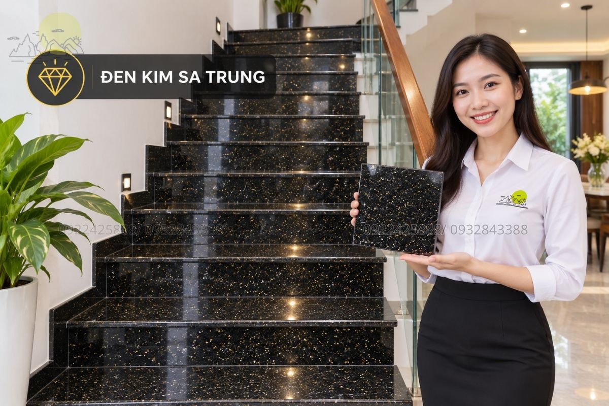 Cầu thang đá Đen Kim Sa Trung sang trọng.