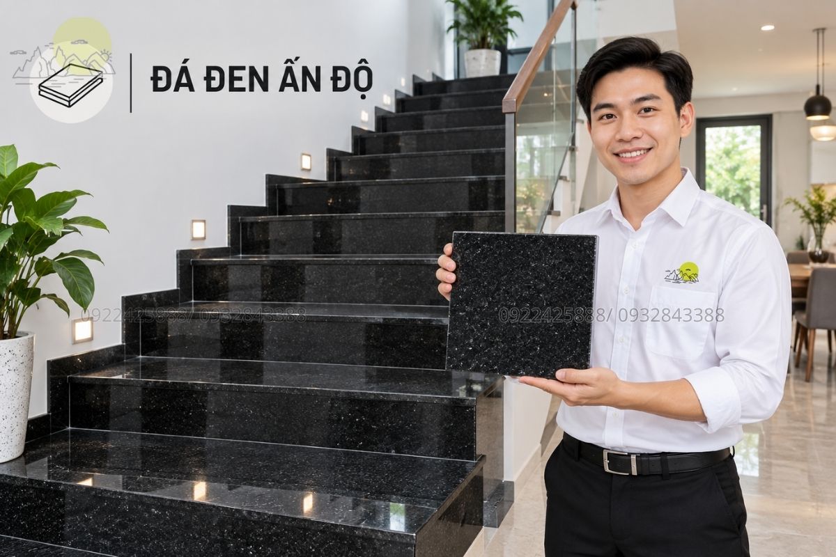 Đá Đen Ấn Độ ốp cầu thang hiện đại.