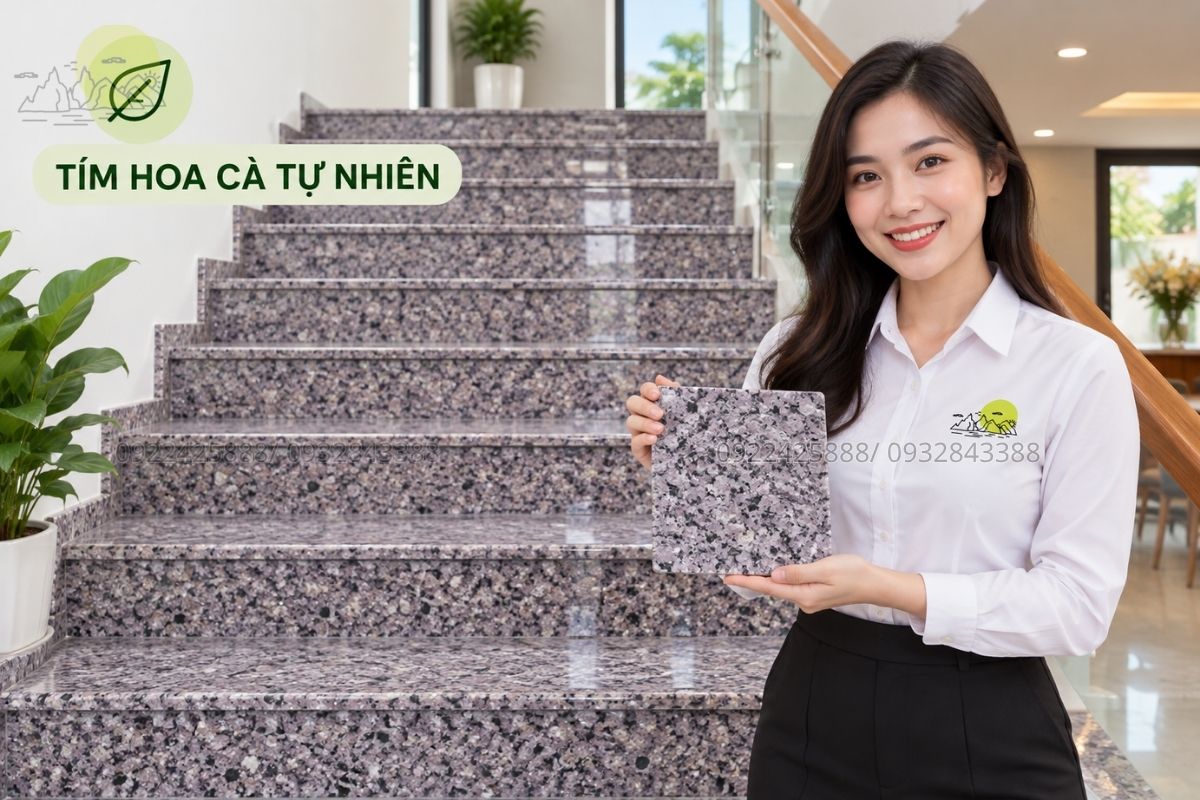 Mẫu đá cầu thang Tím Hoa Cà tự nhiên.