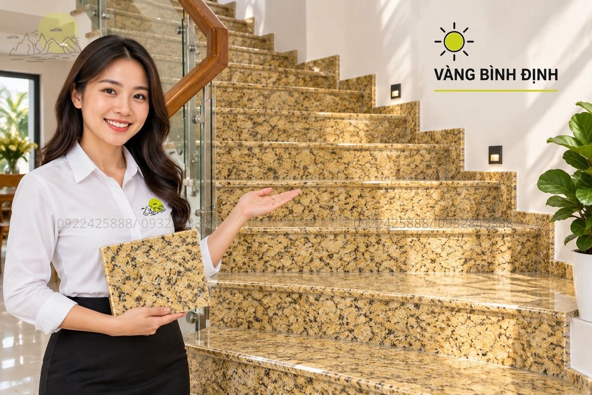 Cầu thang granite vàng Bình Định.
