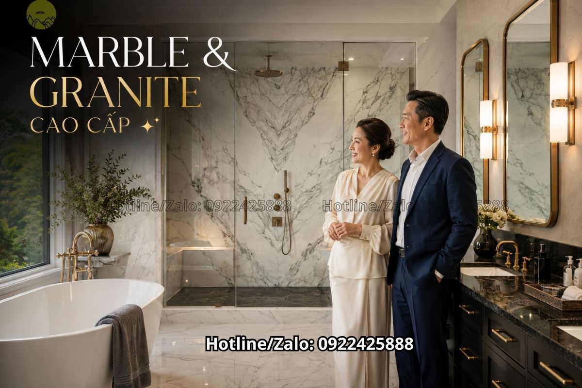 Đá granite hay marble ốp nhà tắm kết hợp đá nung kết hiện đại