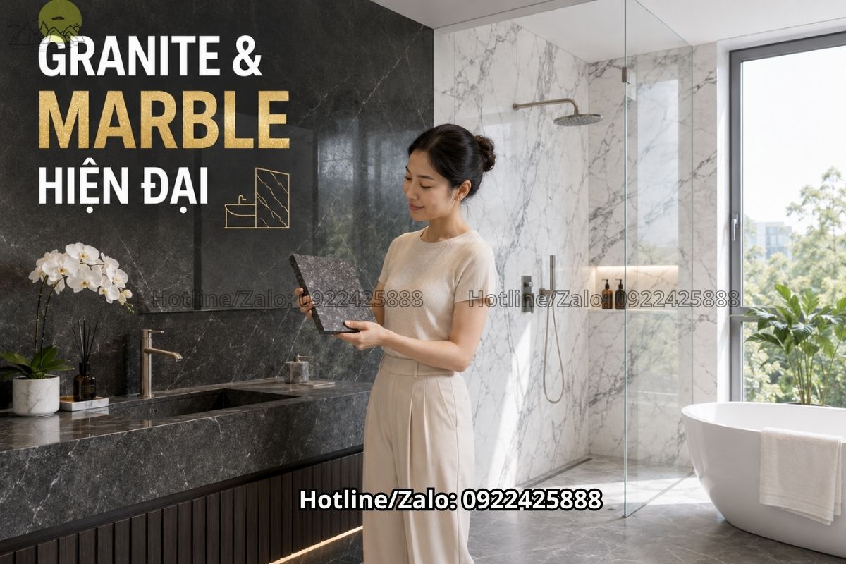 Đá granite hay marble ốp nhà tắm cho biệt thự hiện đại