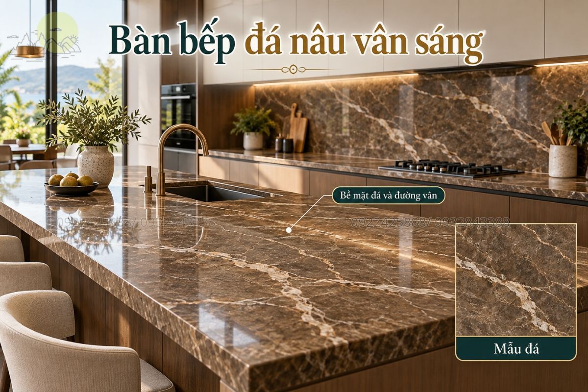 Bàn bếp đá nâu vân sáng