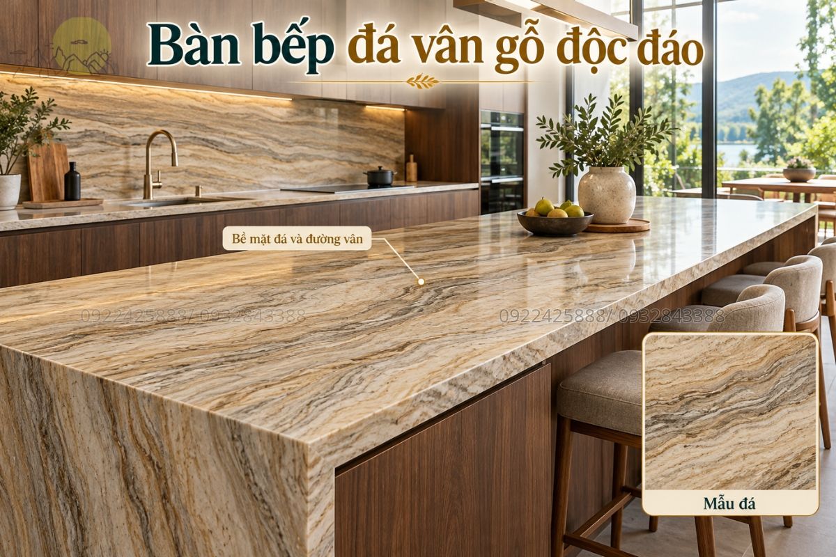 Bàn bếp đá vân gỗ độc đáo