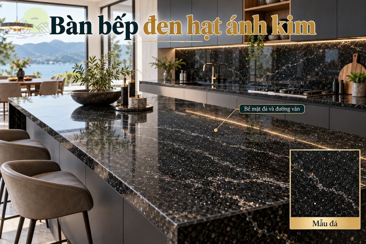 Bàn bếp đen hạt ánh kim