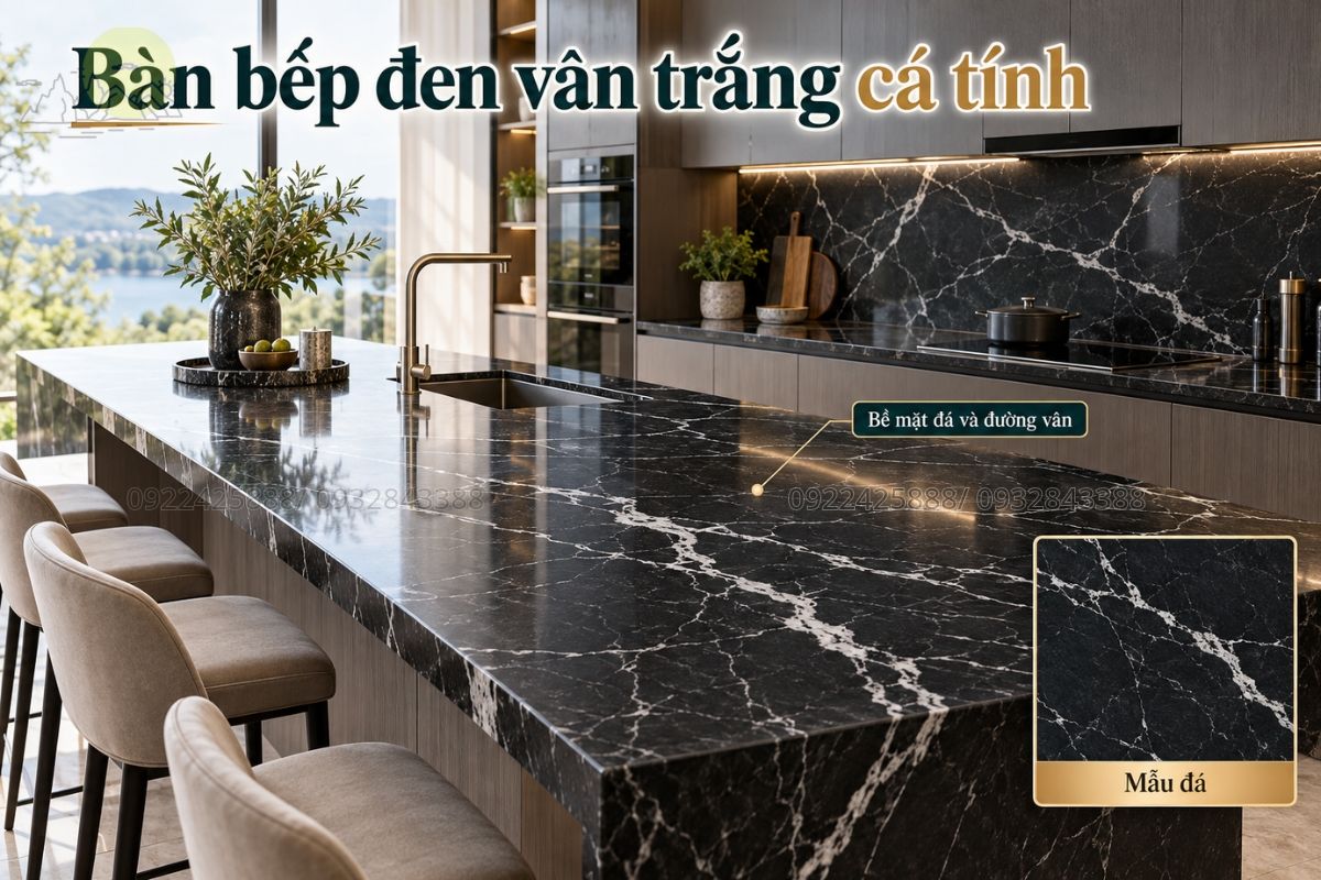 Bàn bếp đen vân trắng cá tính