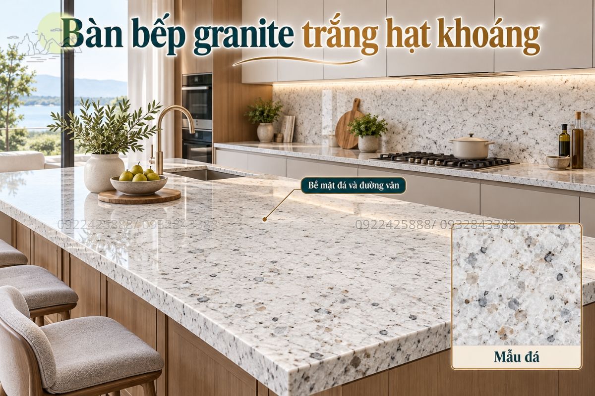 Bàn bếp granite trắng hạt khoáng