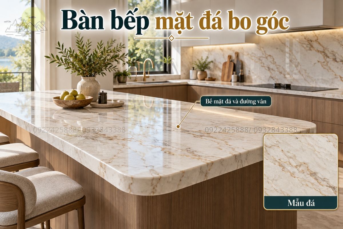 Bàn bếp mặt đá bo góc
