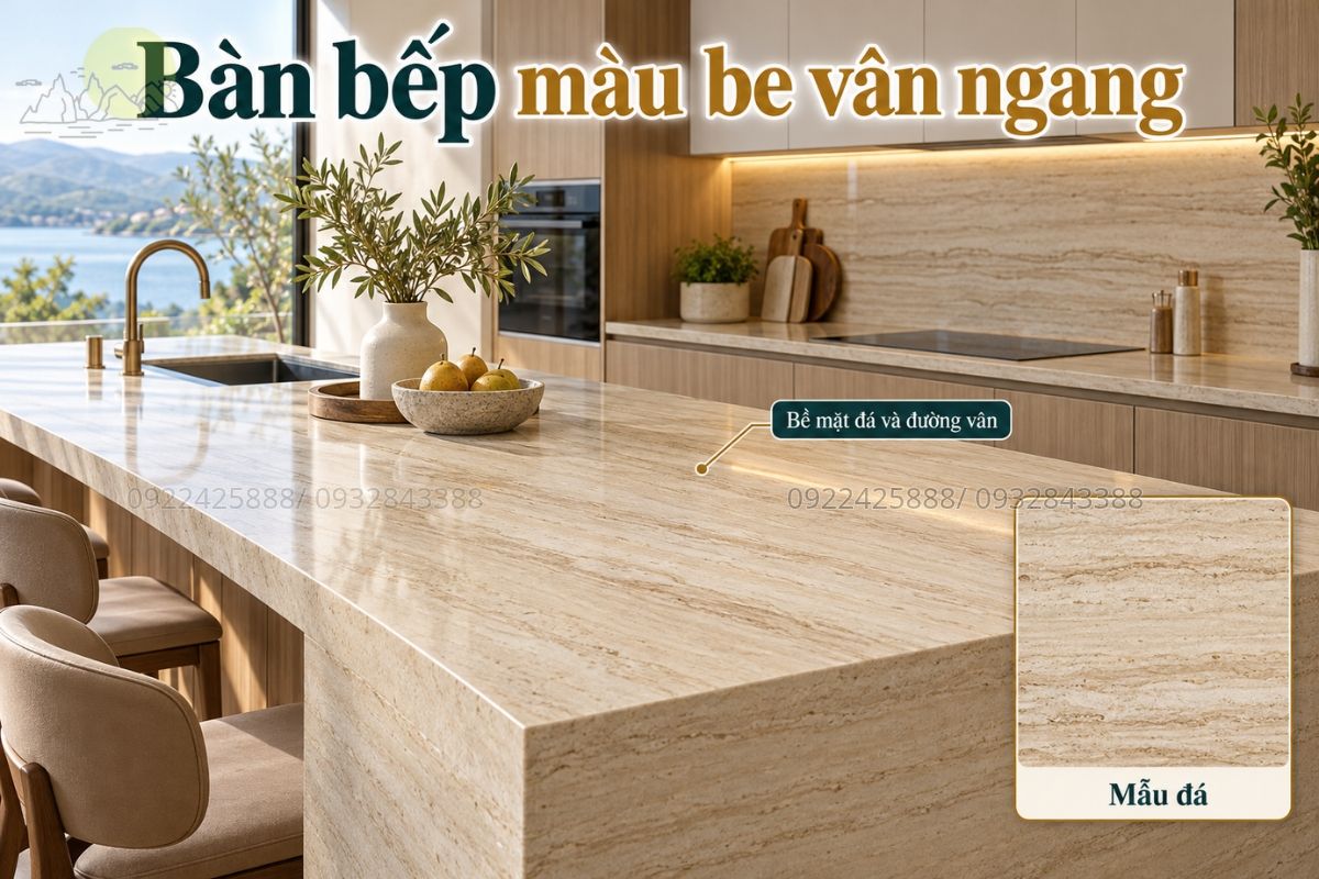 Bàn bếp màu be vân ngang
