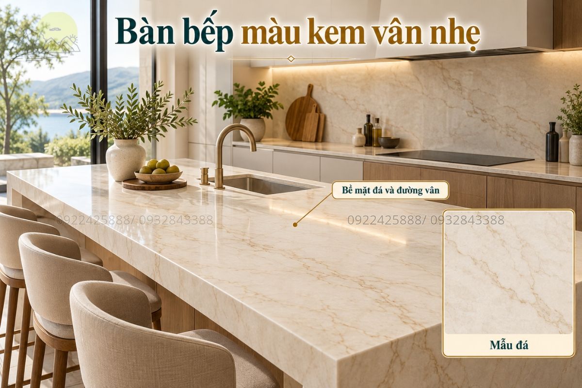 Bàn bếp màu kem vân nhẹ