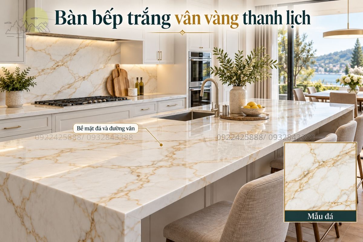 Bàn bếp đen vân trắng cá tính