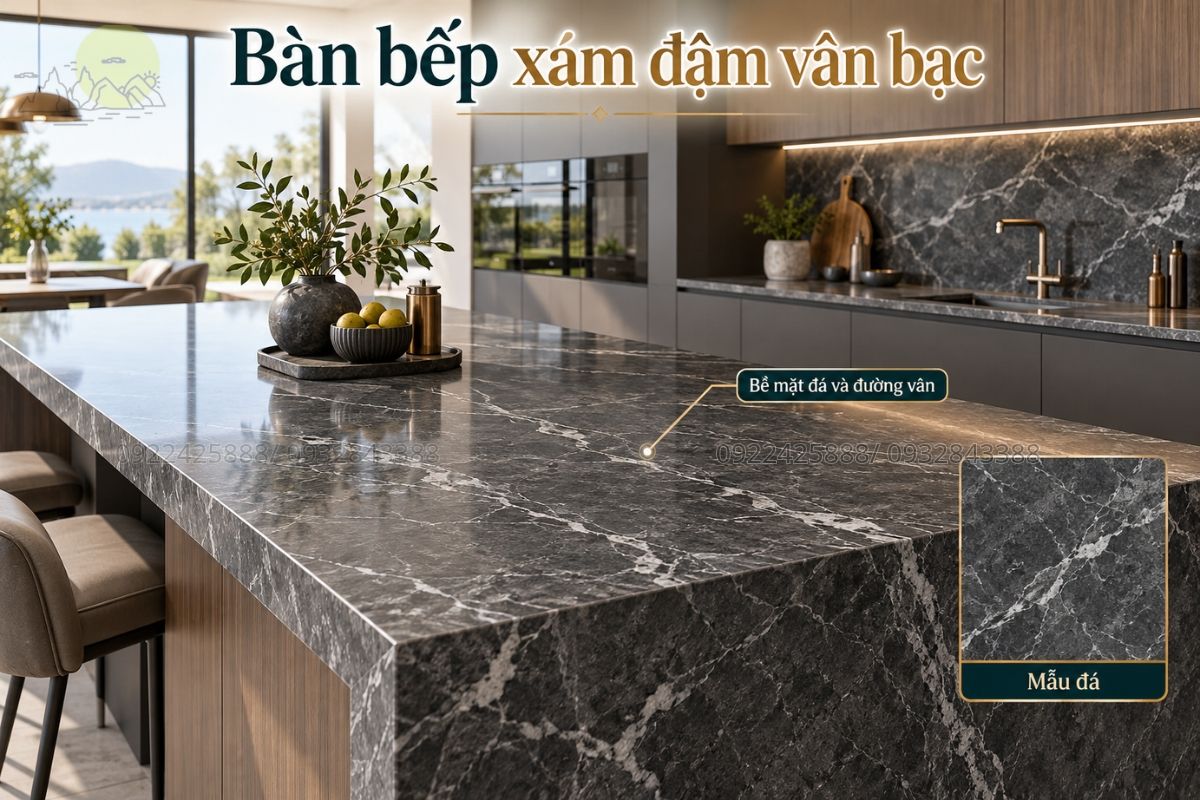 Bàn bếp xám đậm vân bạc