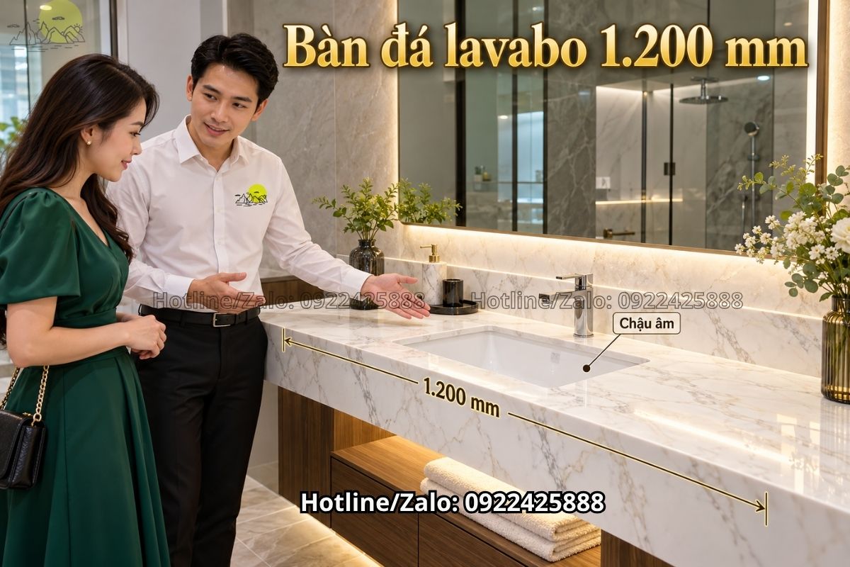 Bàn đá lavabo 1.200 mm kết hợp chậu âm