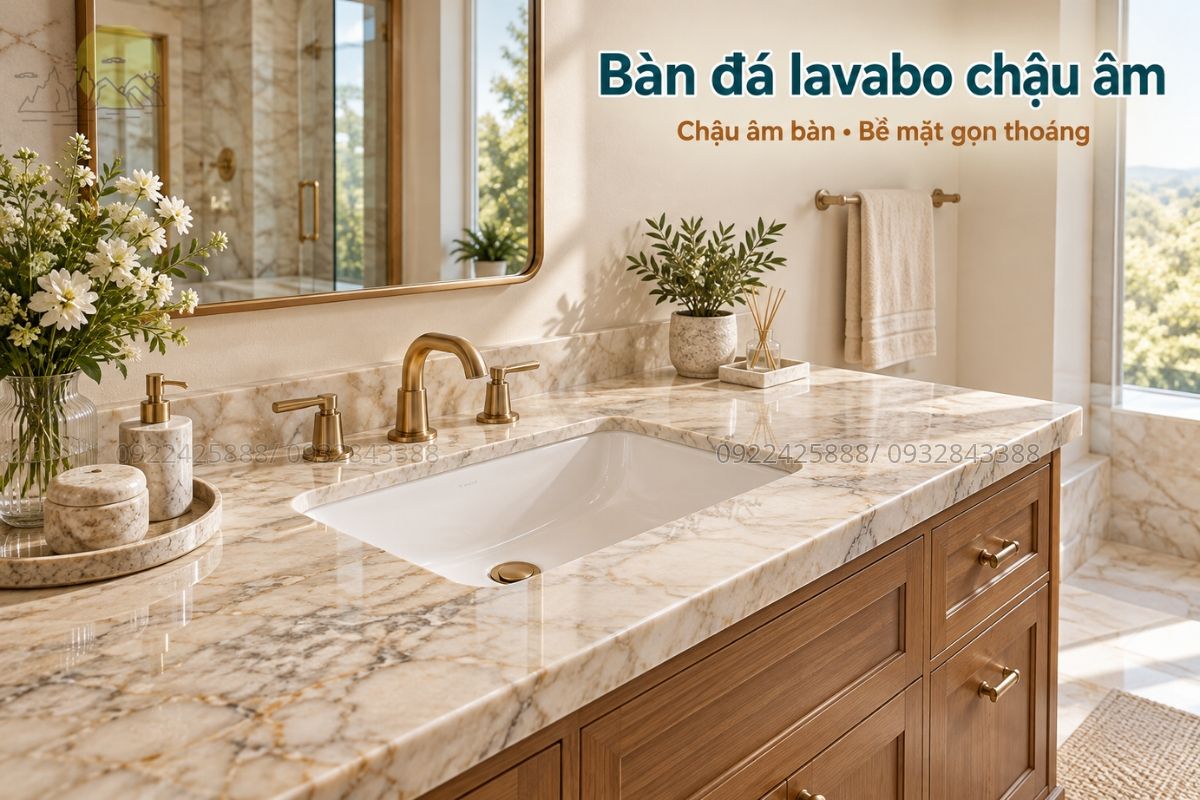 Bàn đá tự nhiên kết hợp lavabo chậu âm