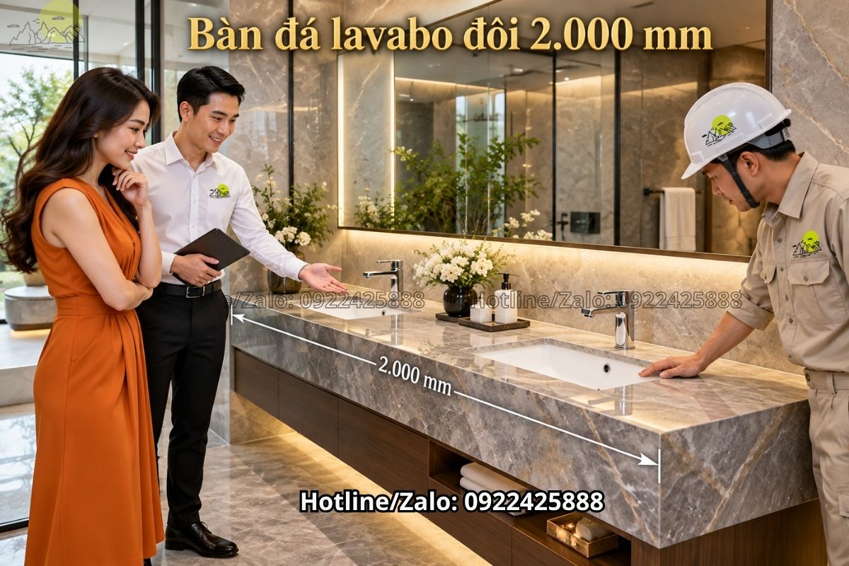 Bàn đá lavabo đôi 2.000 mm trong phòng tắm rộng