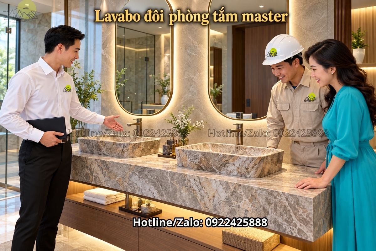 Mẫu bàn đá lavabo đôi dành cho phòng tắm master hiện đại