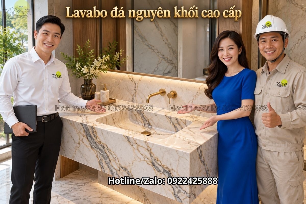 Mẫu bàn lavabo đá nguyên khối dành cho phòng tắm cao cấp