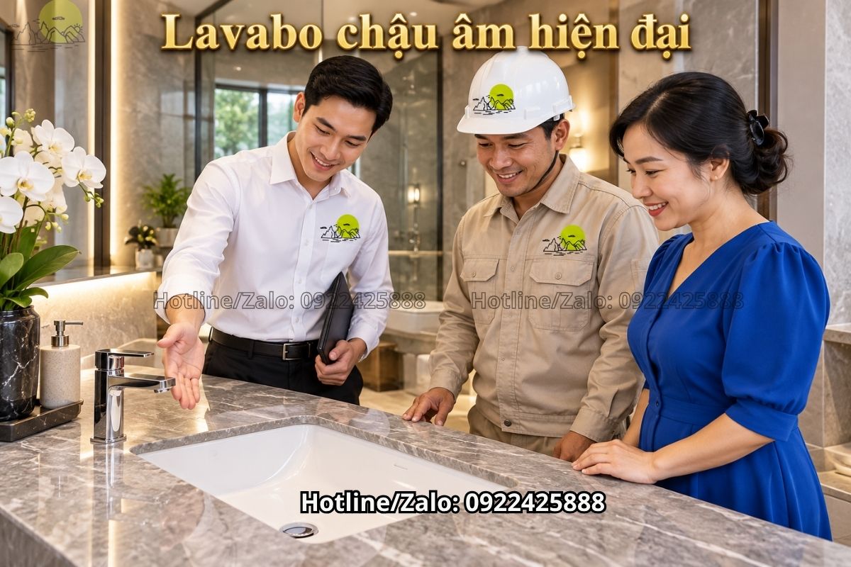 Bàn lavabo đá Dark Emperador màu nâu vân sáng cao cấp