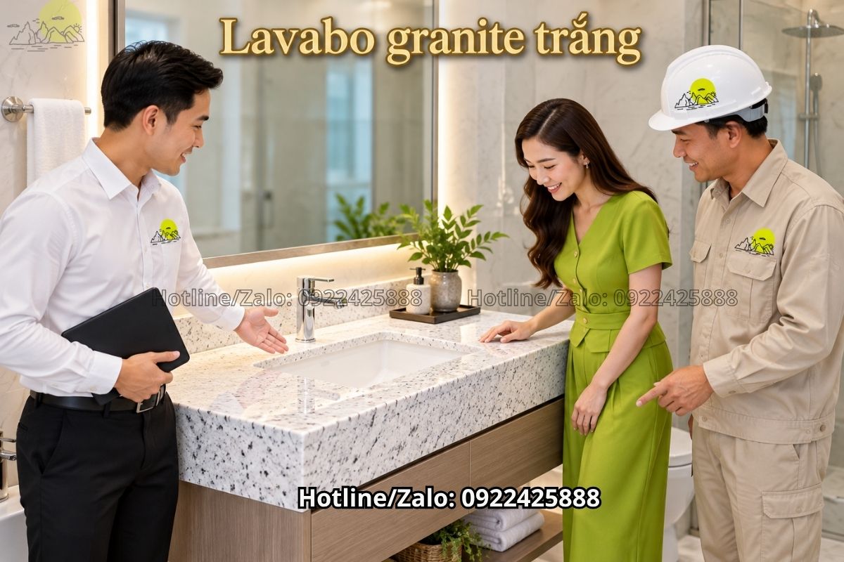 Bàn lavabo granite trắng hiện đại dành cho phòng tắm gia đình