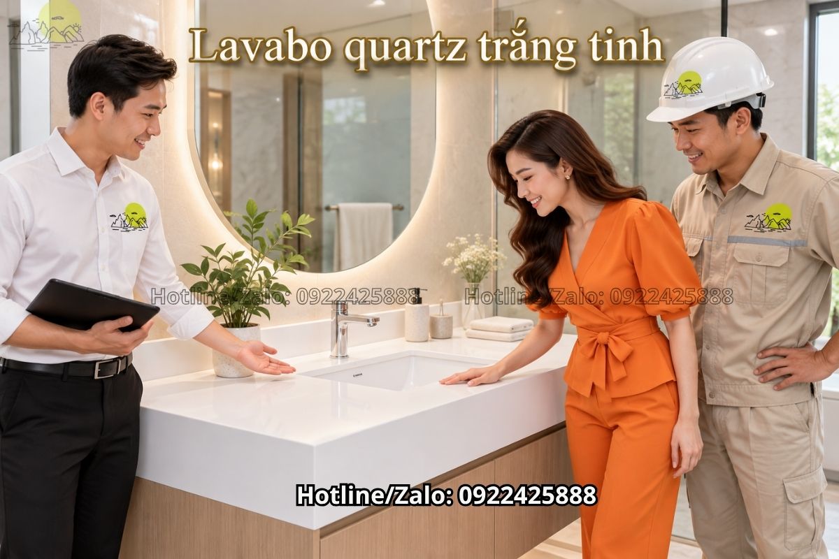 Bàn lavabo quartz trắng tinh theo phong cách tối giản