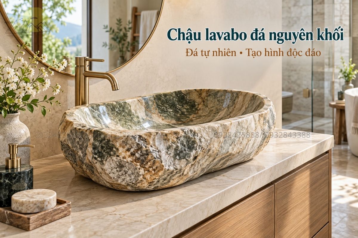 Chậu lavabo đá tự nhiên nguyên khối độc đáo