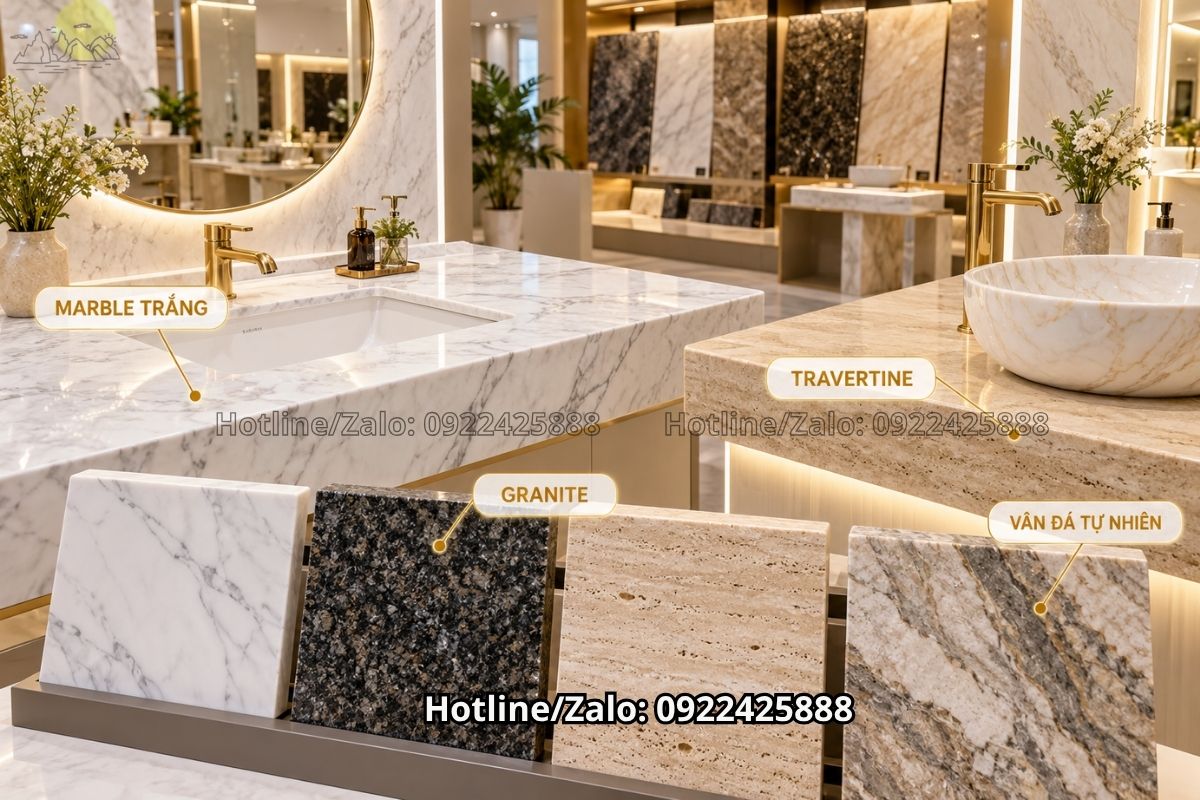 Lựa chọn đá tự nhiên cho bàn lavabo âm và lavabo dương