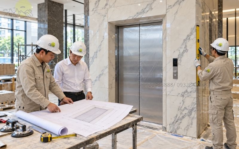 Thi công đá ốp thang máy tại Hải Phòng đúng bản vẽ