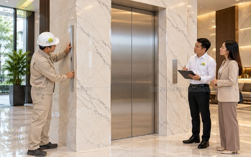 Nghiệm thu đá ốp thang máy sau khi hoàn thiện