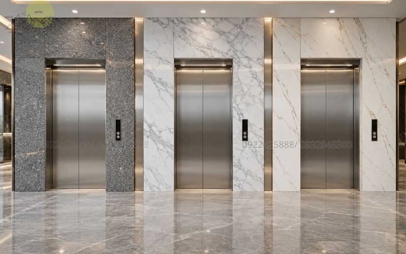 Mẫu đá ốp thang máy đẹp gồm granite marble và đá nung kết