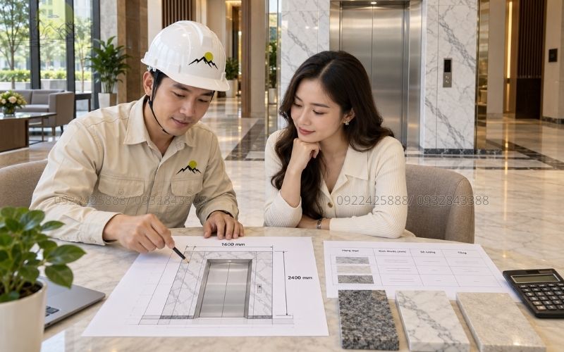 Báo giá đá ốp thang máy theo kích thước công trình
