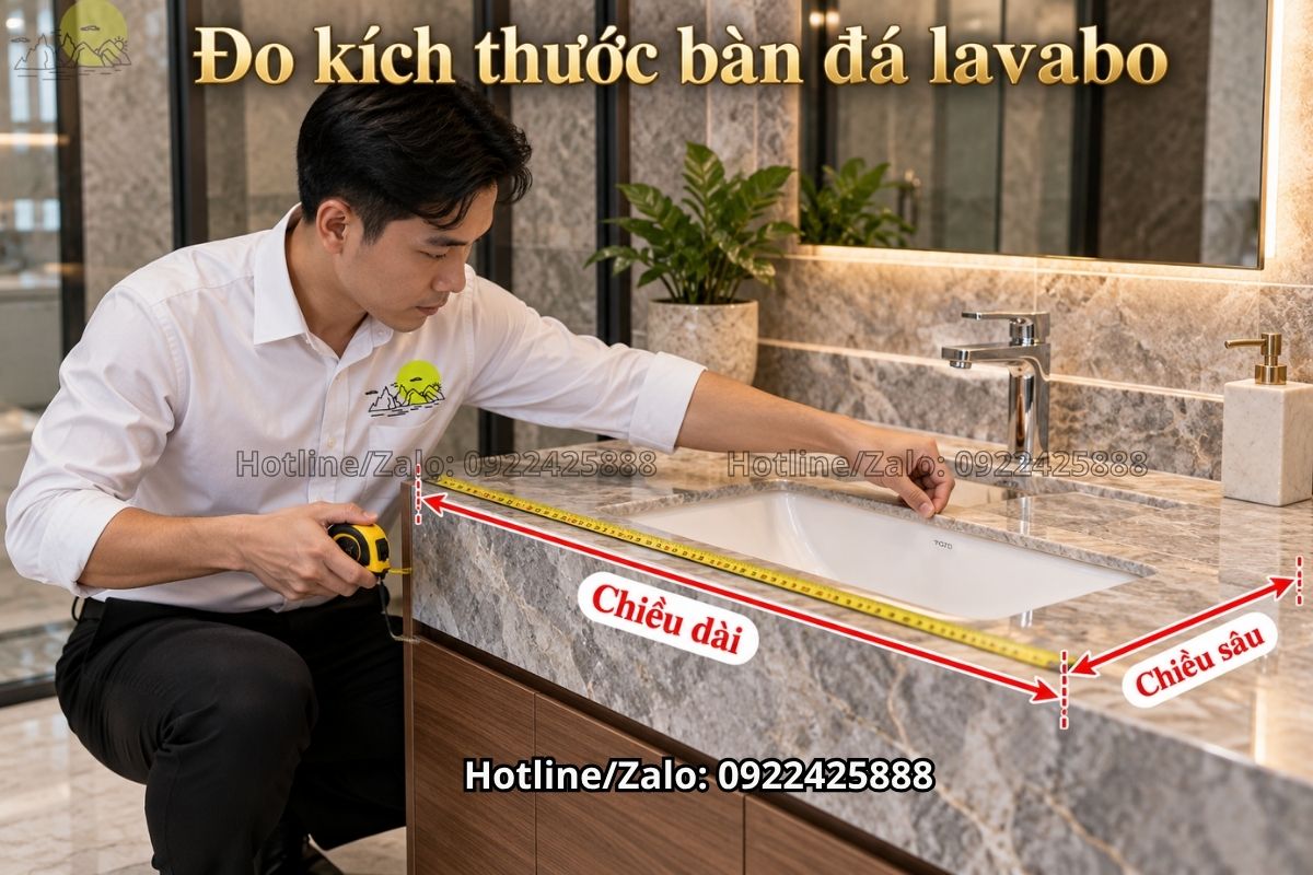 Đo chiều dài và chiều sâu mặt bàn đá lavabo