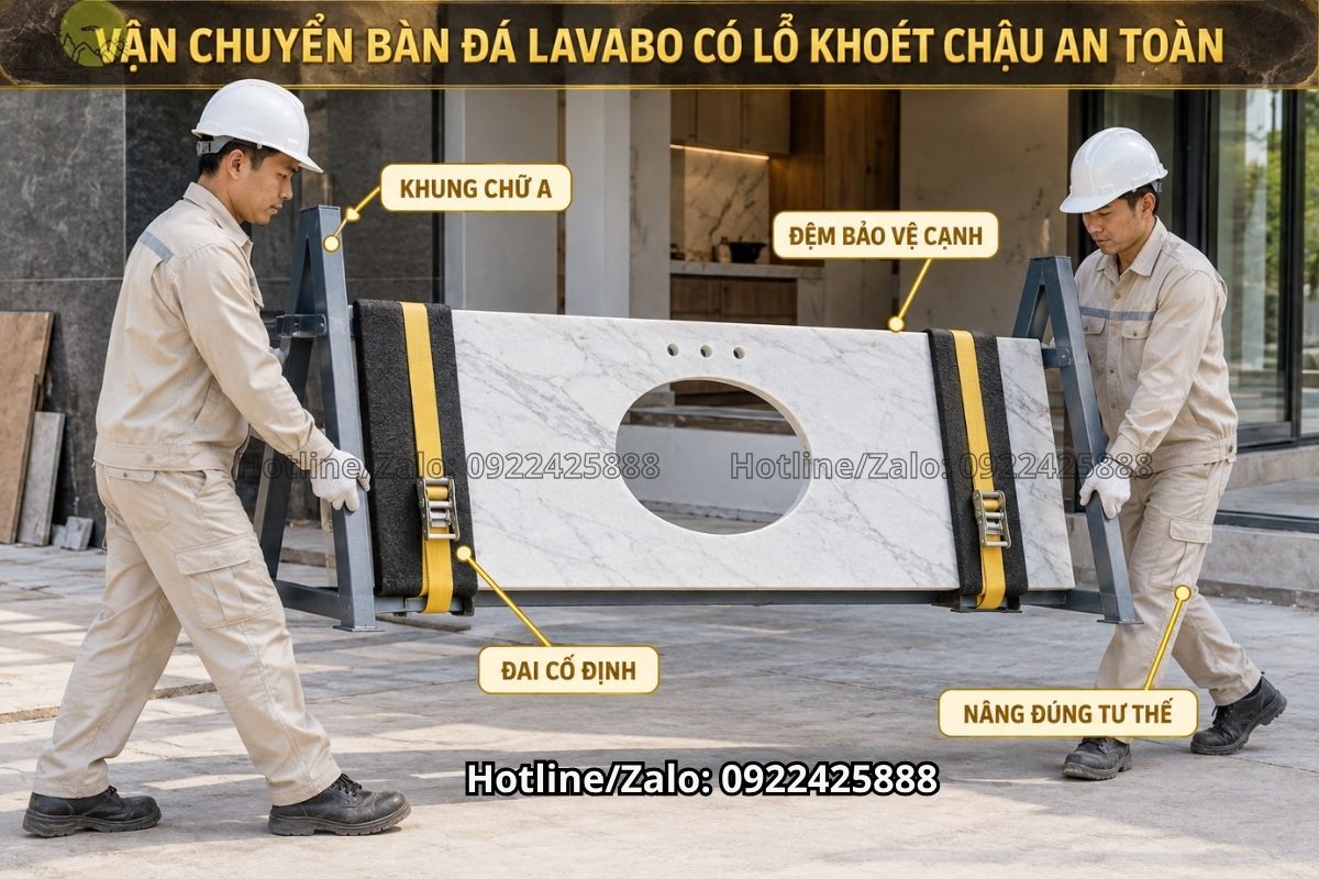 Gia công cạnh bàn đá lavabo tại xưởng