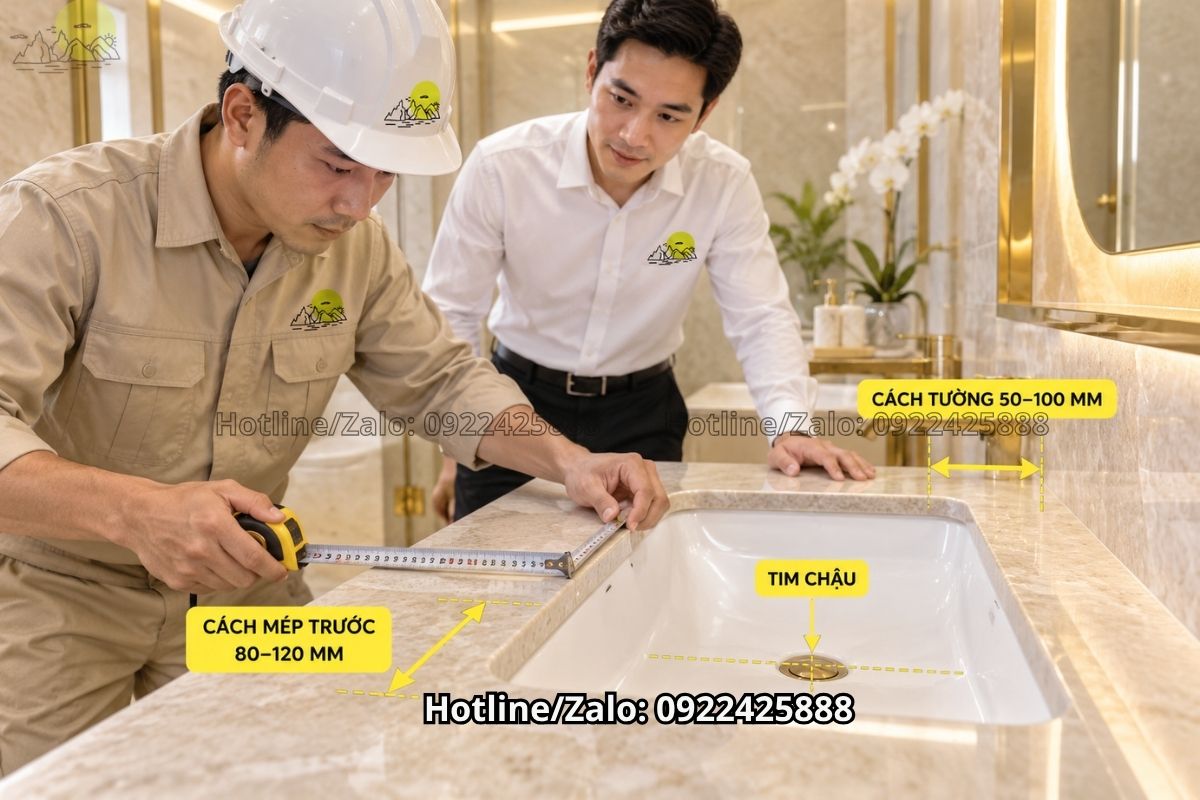 Khoảng cách từ bàn đá lavabo đến gương phòng tắm