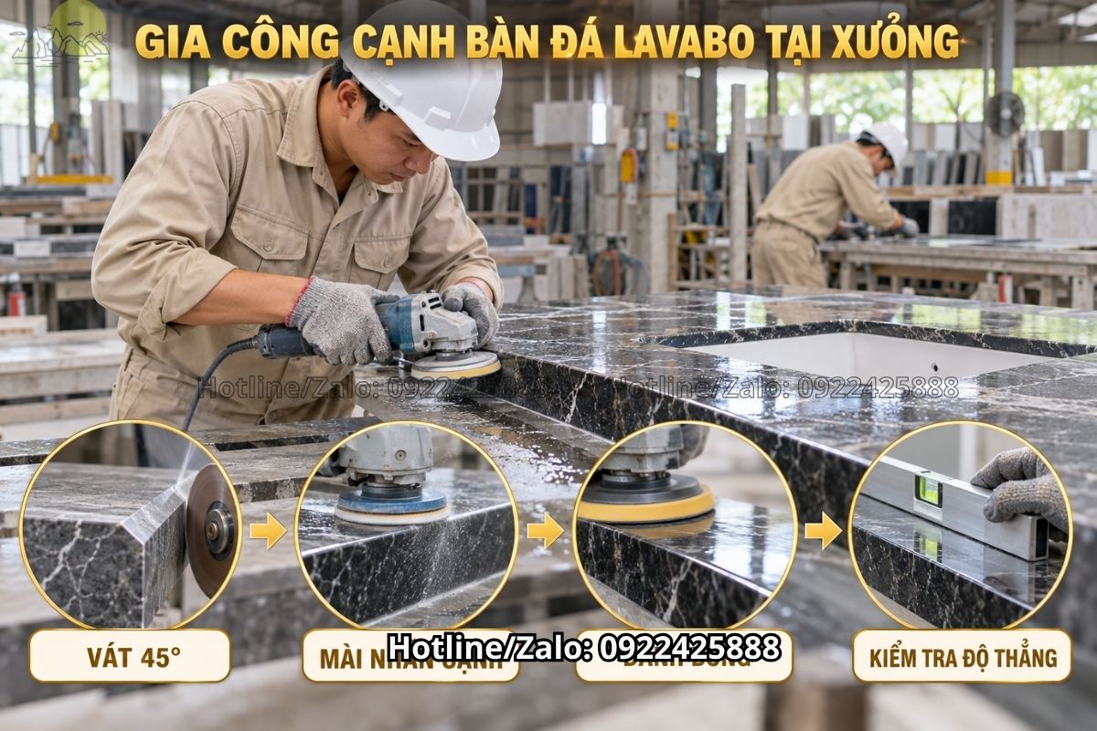 Gia công khoét chậu âm trên bàn đá lavabo đúng kỹ thuật