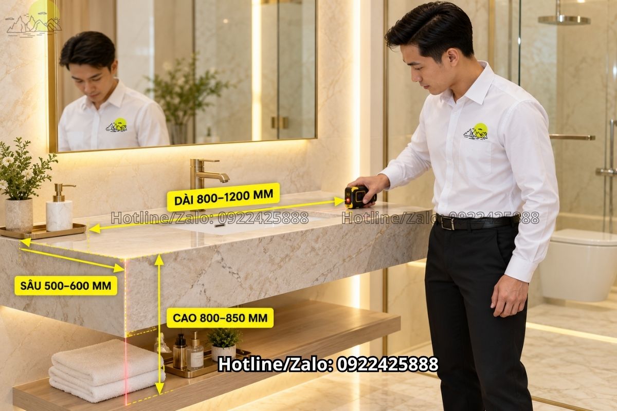 Thông số kích thước bàn đá lavabo tiêu chuẩn cho phòng tắm