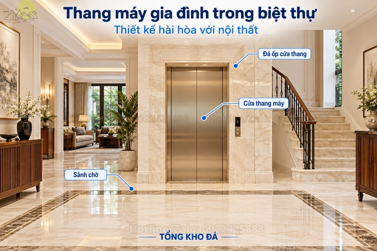 Thang máy gia đình trong biệt thự với thiết kế hài hòa nội thất