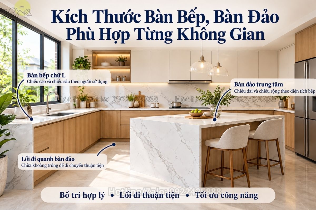 Kích Thước Bàn Bếp, Bàn Đảo Phù Hợp Từng Không Gian