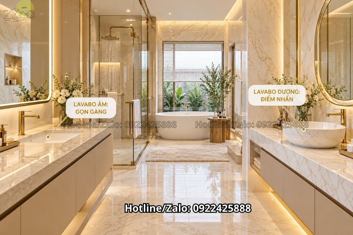 Lựa chọn lavabo âm hoặc dương cho phòng tắm master
