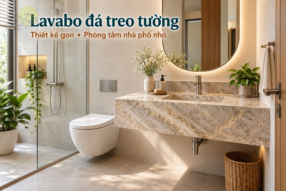 Lavabo đá treo tường cho phòng tắm nhà phố nhỏ