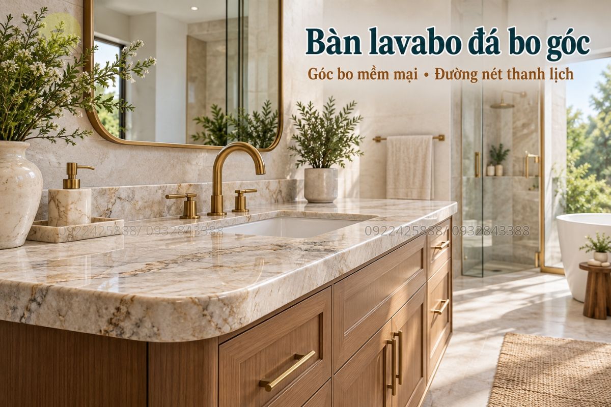 Bàn lavabo đá tự nhiên bo góc mềm mại