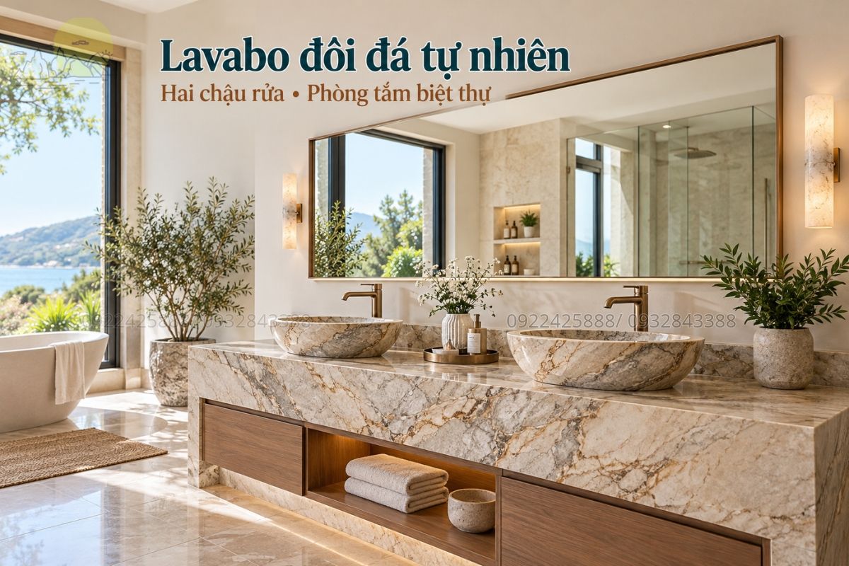 Lavabo đôi đá tự nhiên cho phòng tắm biệt thự