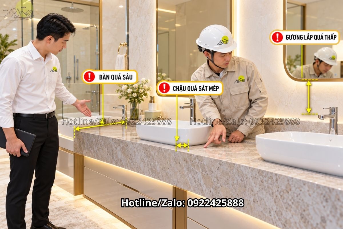 Các lỗi thường gặp khi chọn kích thước bàn đá lavabo
