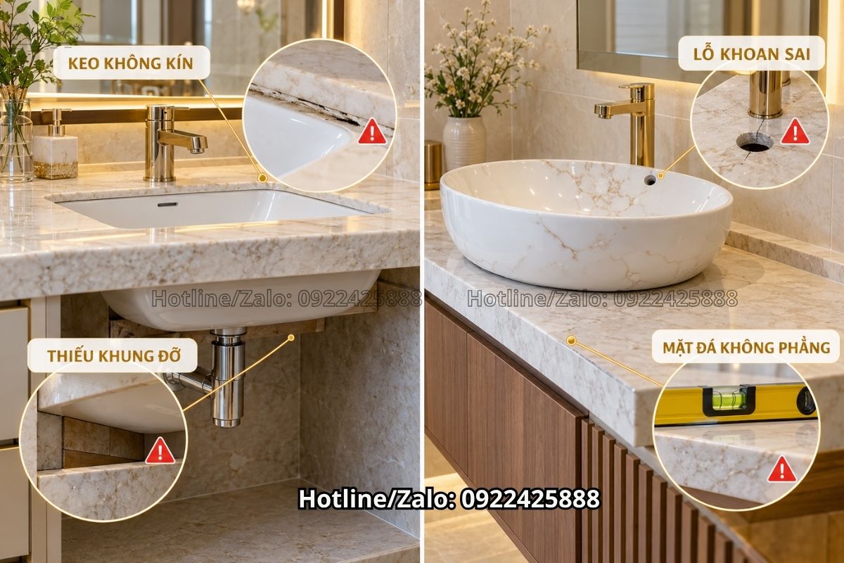Các lỗi cần tránh khi lắp bàn đá lavabo âm và dương