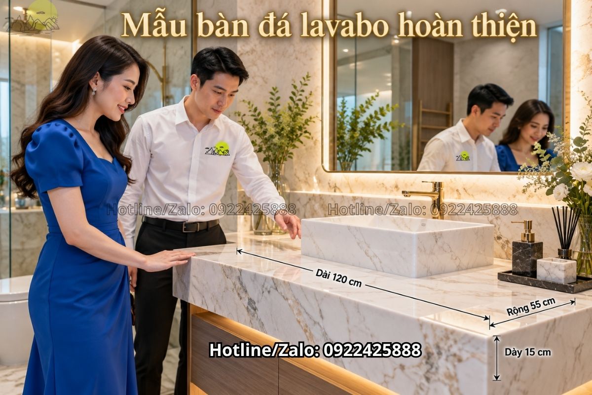 Mẫu bàn đá lavabo hoàn thiện trong phòng tắm hiện đại