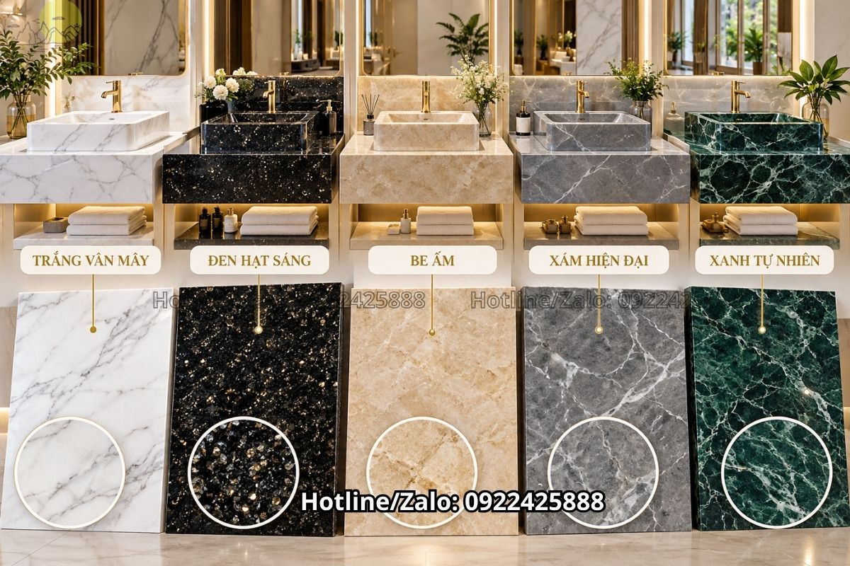 Các màu đá granite và marble phù hợp làm bàn lavabo