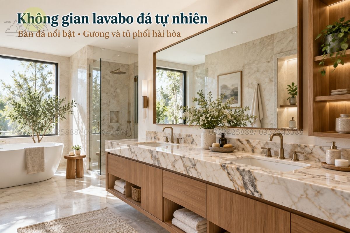 không gian đep nổi bật với đá tự nhiên làm Lavabo