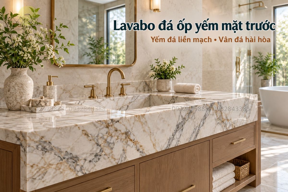 Lavabo đá tự nhiên ốp yếm mặt trước