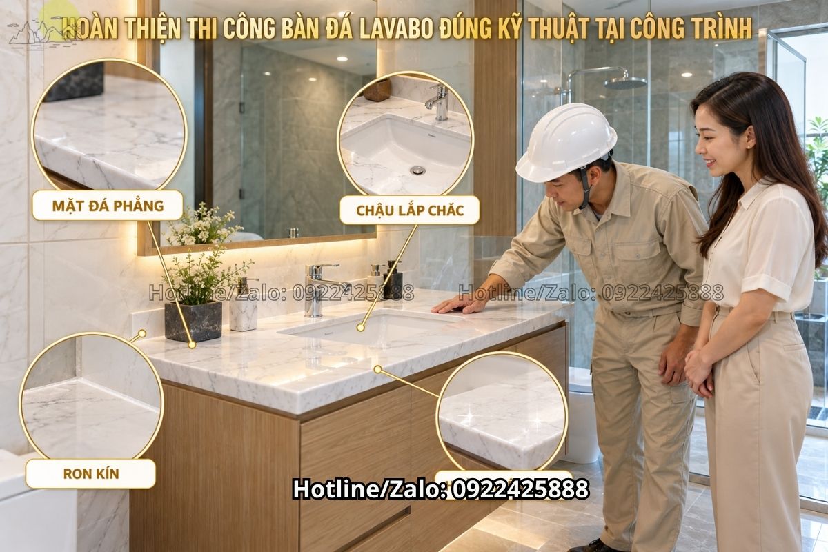 Nghiệm thu mặt đá, chậu và đường nước sau thi công lavabo