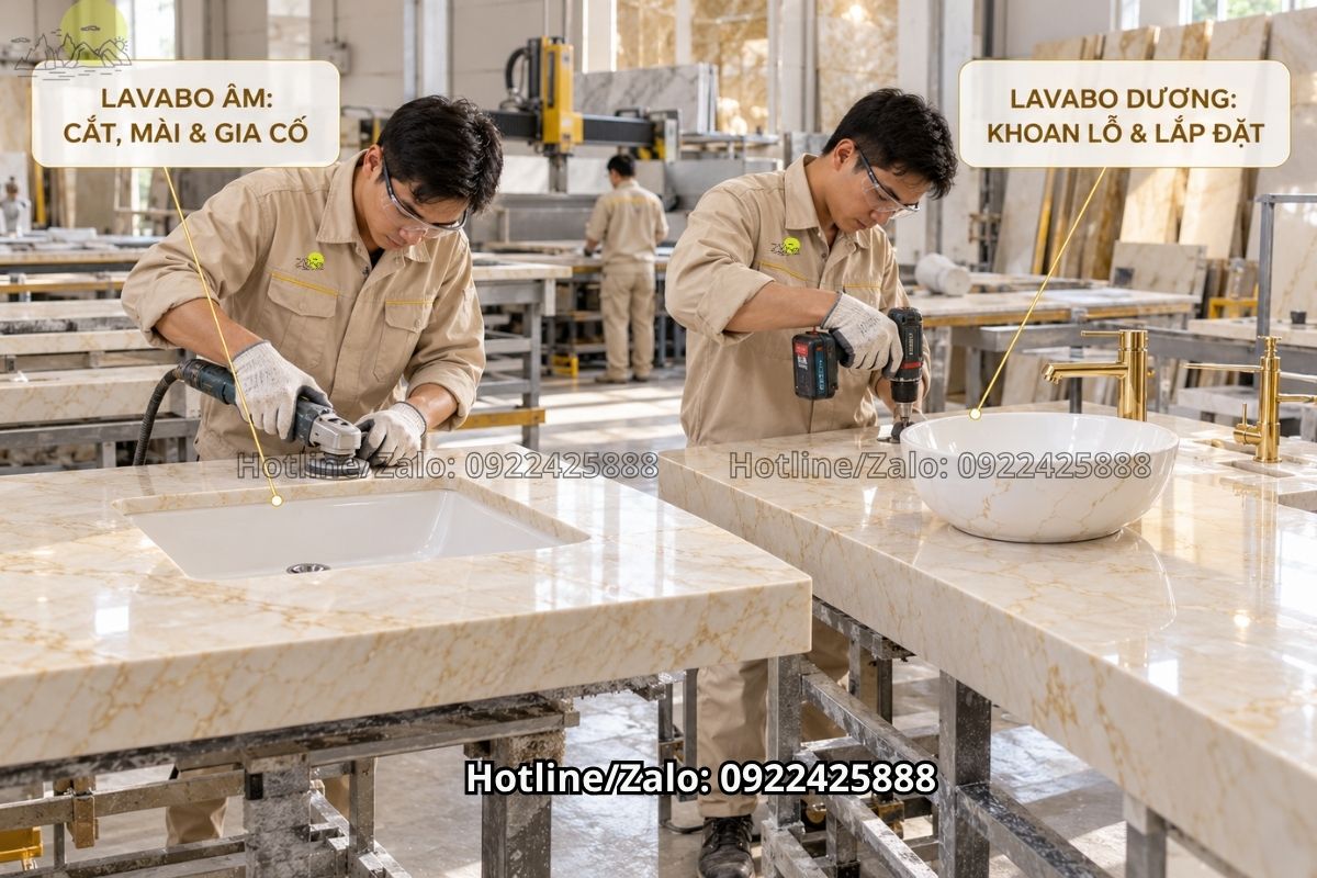 So sánh chi phí gia công bàn đá lavabo âm và dương