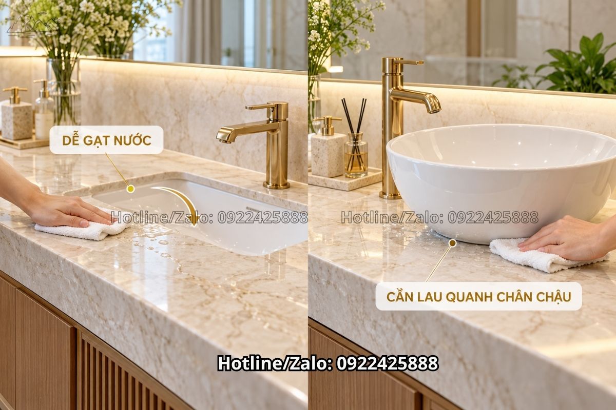 So sánh khả năng vệ sinh bàn đá lavabo âm và dương